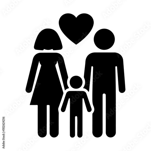 Mother father with child family in love black silhouette vector icon design