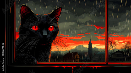 Rain, Black Cat, Red Eyes, ...