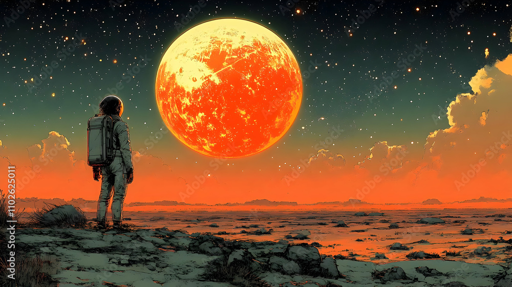 Astronaut on Alien Planet Illustration Astronaut on Alien Planet Illustration