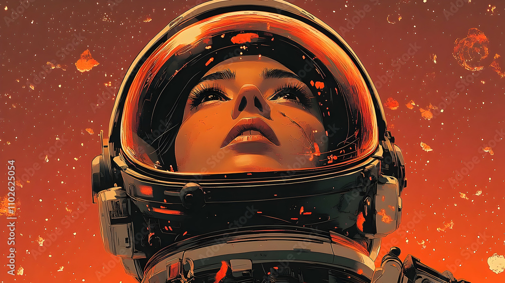 Astronaut Woman in Space Illustration Astronaut Woman in Space Illustration