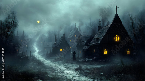 Dark Village Night Illustra...