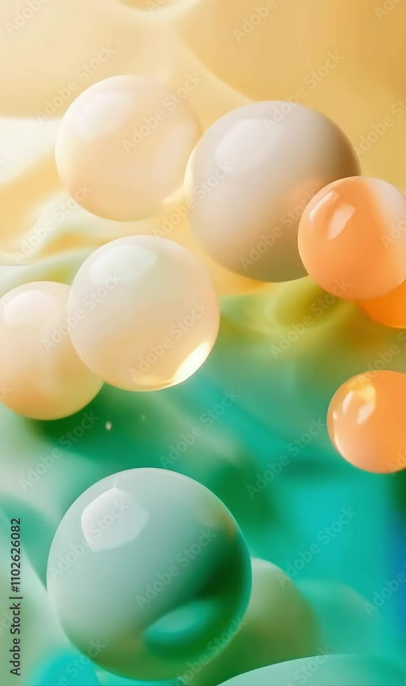 The 3D spheres with gradient hues of yellow, green, and blue, overlapping glossy texture, abstract and vibrant modern artistic design The 3D spheres with gradient hues of yellow, green, and blue, overlapping glossy texture, abstract and vibrant modern artistic design