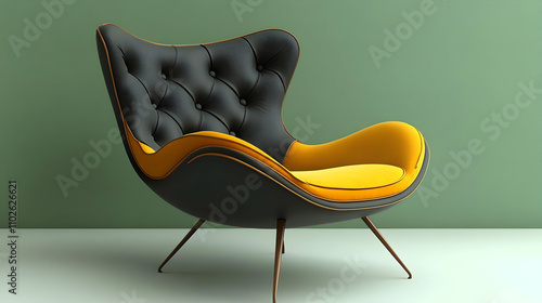Modern 3D Chair Render, Bla...