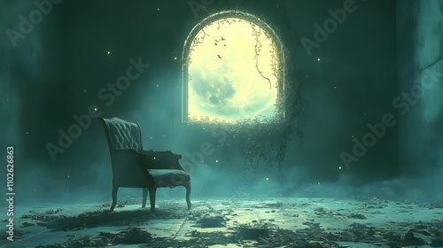 Enigmatic Moonlit Room Illu...