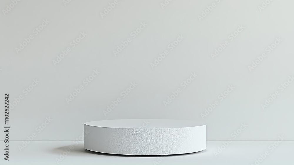 A single white cylindrical pedestal sits on a white surface A single white cylindrical pedestal sits on a white surface