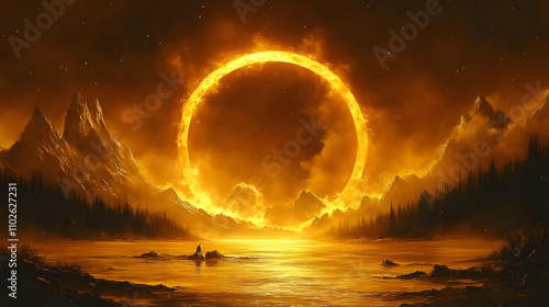 Fiery Ring Landscape Illust...