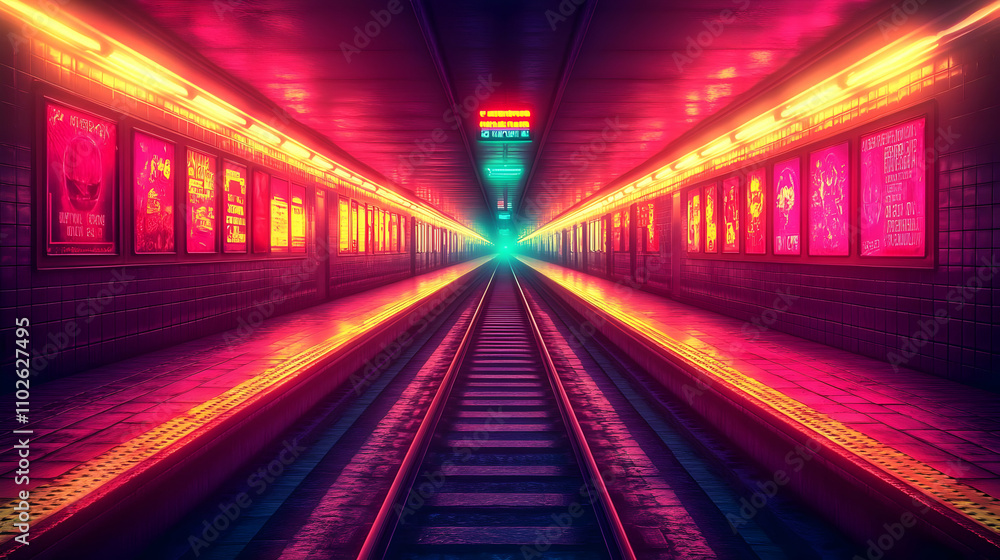 Neon Subway Tunnel 3D Illustration Neon Subway Tunnel 3D Illustration