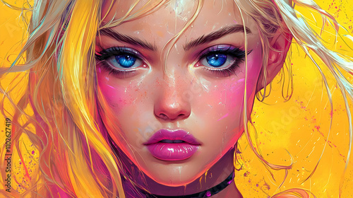 Vibrant Blonde Woman Digita...