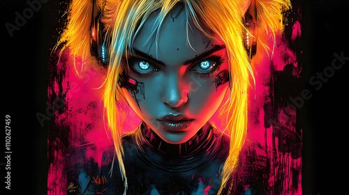 Cyberpunk Girl Digital Pain...