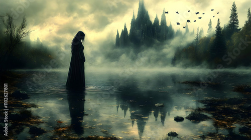 Dark Fantasy Lake Illustrat...
