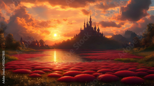Sunset Castle Fantasy Illus...