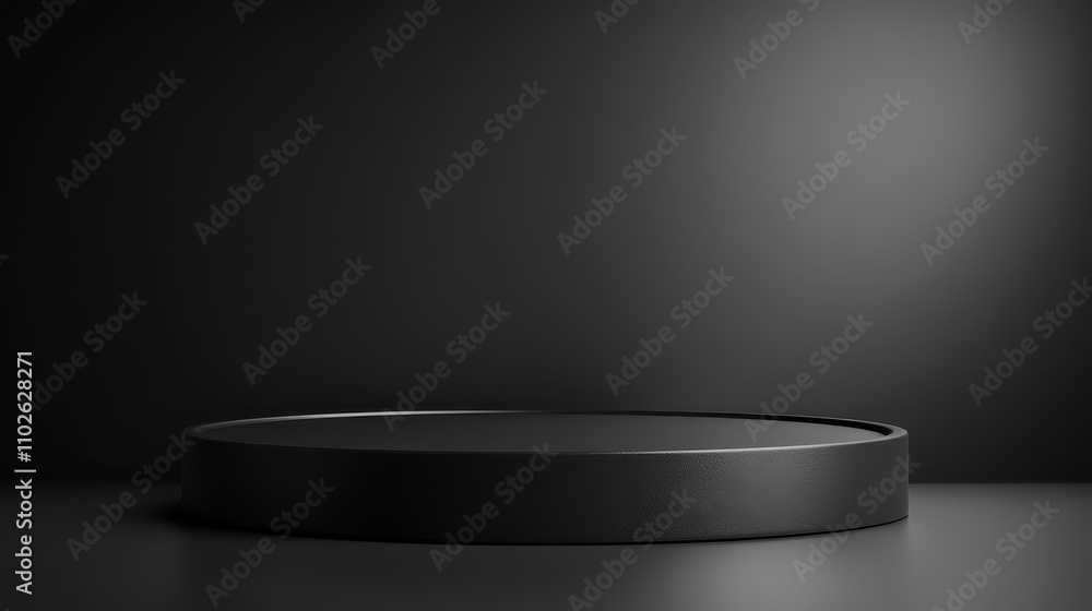 Black Cylindrical Platform Against Dark Background Black Cylindrical Platform Against Dark Background