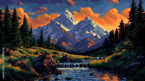 Pixel Art Mountain Landscap...