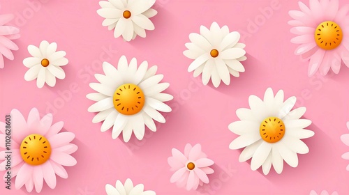 Beautiful White Daisy and Chamomile Flowers Blooming in Spring Garden Closeup