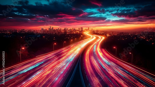 Vibrant City Highway at Sun...