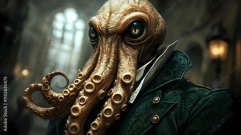 Obraz premium Octopus Gentleman Illustration