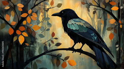 Autumnal Raven Illustration