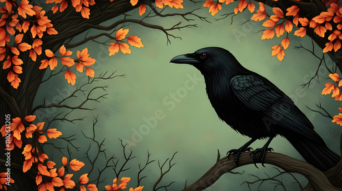 Autumnal Raven Illustration...