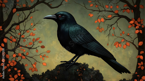 Autumnal Raven Illustration