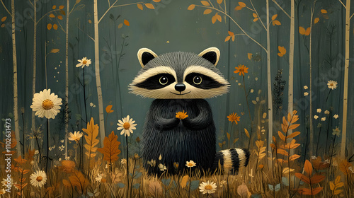 Autumn Raccoon Illustration...