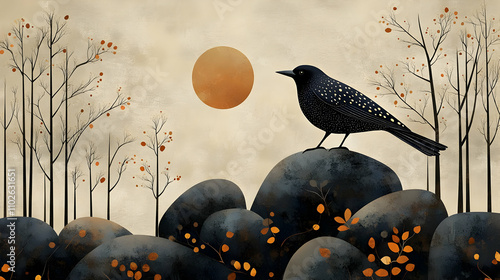 Autumnal Bird Illustration:...