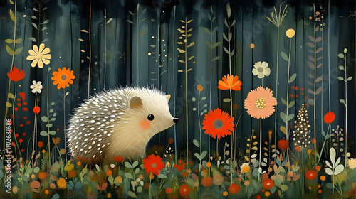 Hedgehog in a Flower Garden...