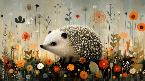 Hedgehog in a Floral Garden...