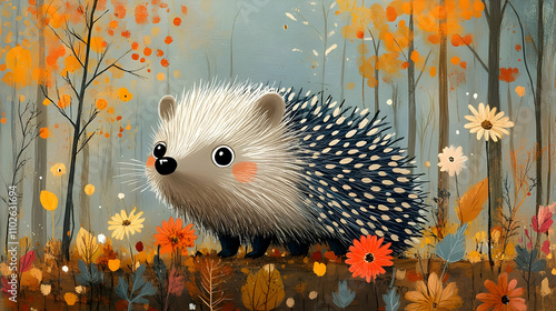 Autumn Hedgehog Illustratio...