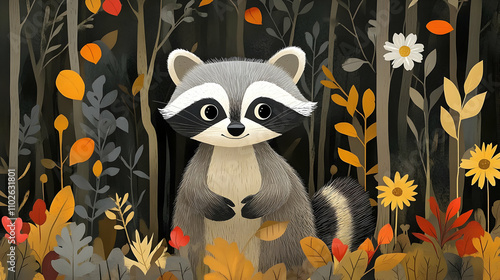 Autumn Raccoon Illustration...