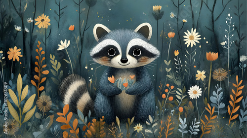 Charming Raccoon Illustrati...
