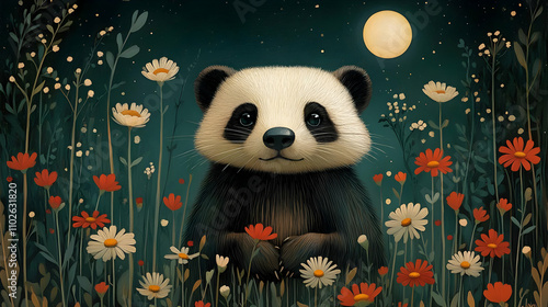 Panda in Moonlit Meadow Ill...