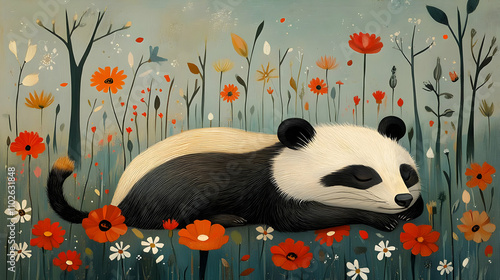 Panda Sleeping in Flower Me...