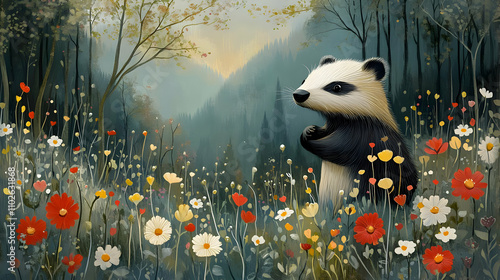 Forest Badger in Wildflower...