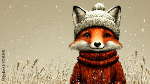 Cozy Fox in Winter Illustra...
