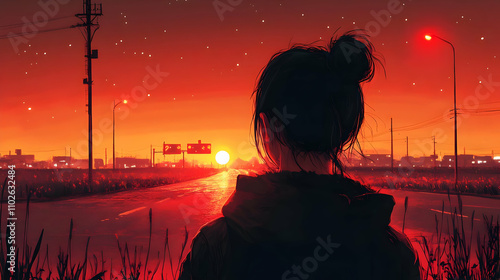 Sunset Road Digital Illustr...