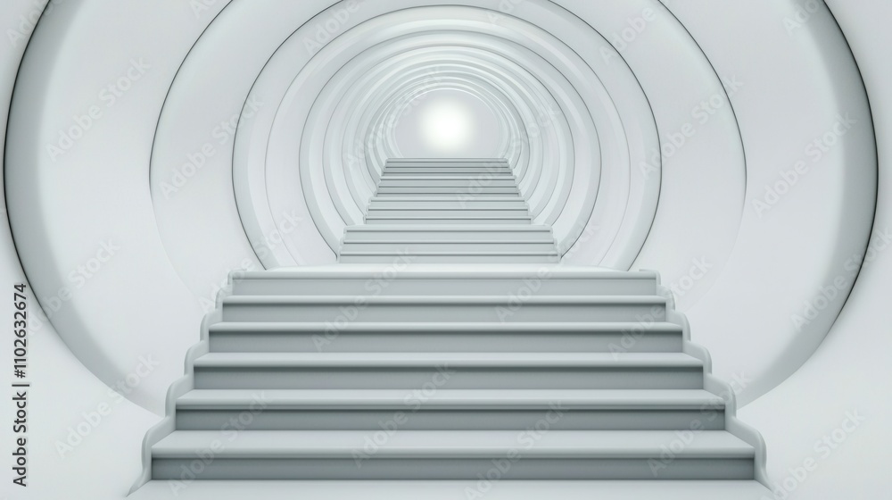 Organization structure and mission, A modern, minimalistic staircase leads into a glowing light at the end of a circular tunnel, evoking feelings of ascension and exploration. Organization structure and mission, A modern, minimalistic staircase leads into a glowing light at the end of a circular tunnel, evoking feelings of ascension and exploration.