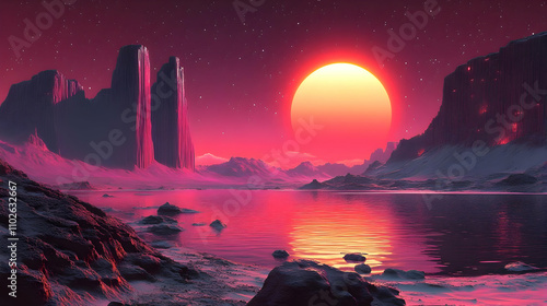 Pink Sunset Alien Landscape...