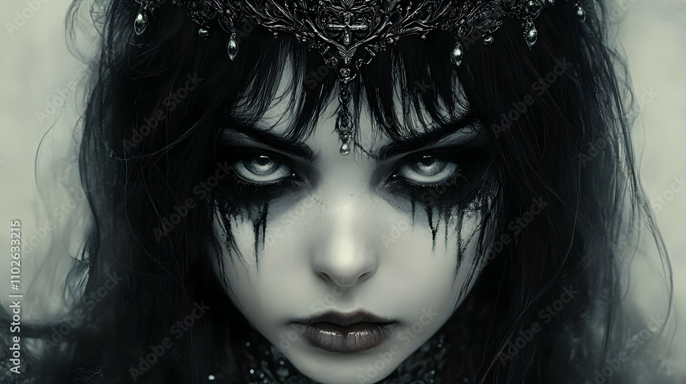 Fototapeta premium Dark Fantasy Illustration: Gothic Girl with Crown