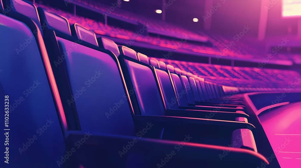Fototapeta premium Vibrant Empty Stadium Seats with Dynamic Lighting Showcasing a Captivating Atmosphere in a Modern Arena Ready for Spectators