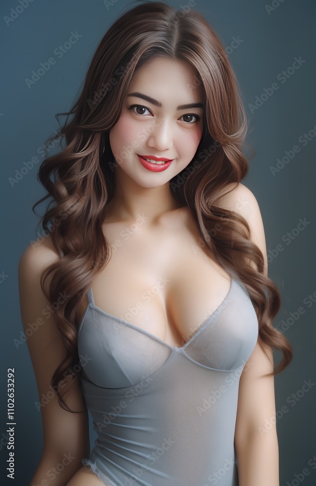 a close up of a woman in a gray bodysuit posing for a picture a close up of a woman in a gray bodysuit posing for a picture