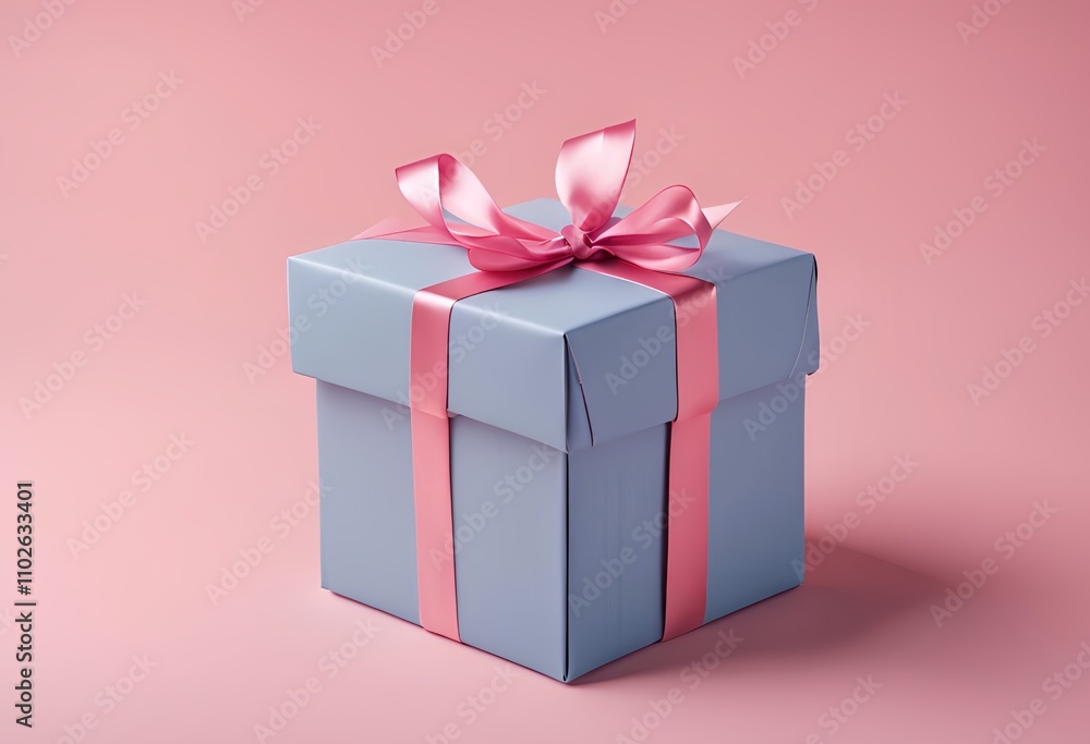 bright pink gift box with a ribbon on a pastel background bright pink gift box with a ribbon on a pastel background