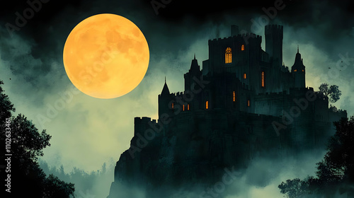 Misty Castle Night Illustra...