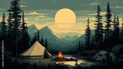 Serene Camping Illustration...