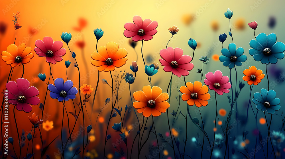 Fototapeta premium Vibrant Floral Illustration Background