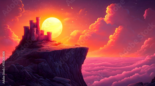 Fantasy Castle Clifftop Sun...