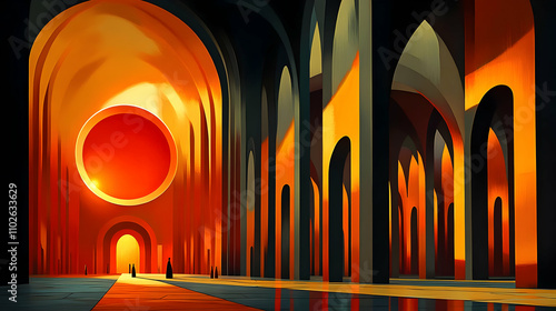 Abstract Orange Sun Temple ...