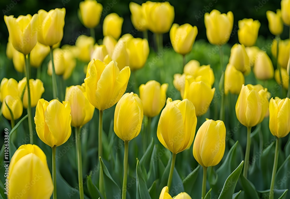bright yellow tulips in a lush green garden under a vibrant sunny day bright yellow tulips in a lush green garden under a vibrant sunny day