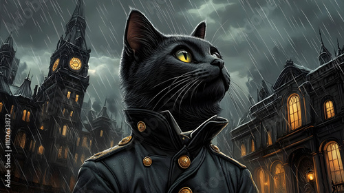 Rainy Night Cat Illustration
