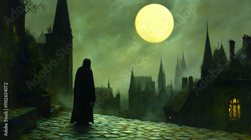 Moonlit Gothic Town Illustr...