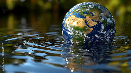 3D Earth Globe in Water Ill...